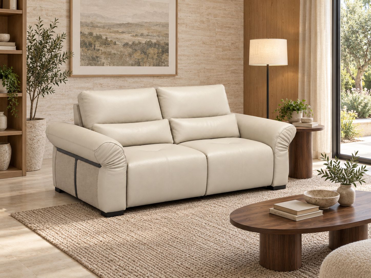 Sofa đôi màu sáng với tựa lưng chia mảng trong thư viện TLI Sofa đôi màu sáng với tựa lưng chia mảng